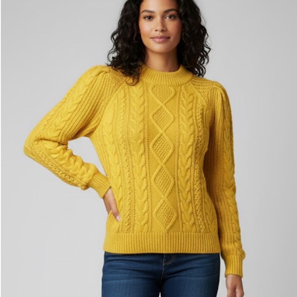 J.Crew Women's S Yellow Cable-Knit Pom-Pom Sweater Pullover Casual